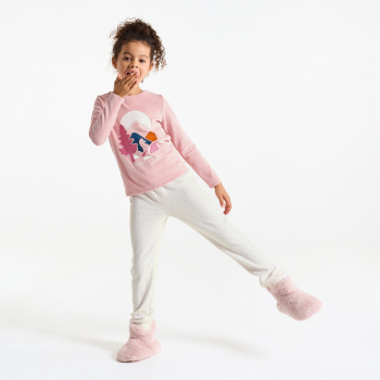 بيجاما قطعتين مخملية باللون الوردي للفتيات